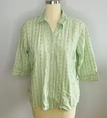 Eyelet Button Down Boho Y2K Top- Mint- Size 18/20