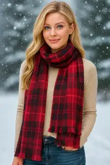 Banana‎ Republic Red Black Plaid Vintage Burgundy Classic Winter Women's Scarf