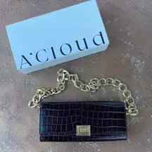 NWT A.Cloud brown crocodile Clutch shoulder bag with gold chain straps 