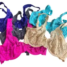 Smart & Sexy set of 5 Bras size 32D lace wired pink tan dark blue light blue gra