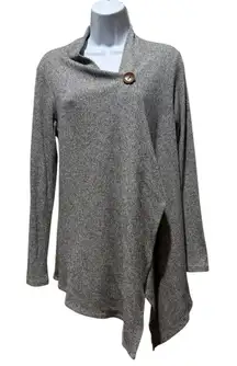 Bobeau One Button Asymmetrical Wrap Cardigan Gray Size M