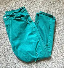 Old Navy Jeans Women’s Size 12 Teal Mid Rise Boyfriend Distressed Knee Stretch