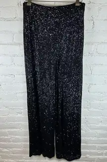 Aakaa Sequined Pants Black Slip On Wide Leg Women’s Size Medium