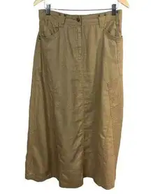 Isabella Bird Maxi Skirt 8 Khaki 100% Linen A-Line Long Pockets‎ Modest