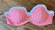 Victoria’s Secret Coral w/ white Polka Dot Ruffle Bikini top strapless 36C NWOT