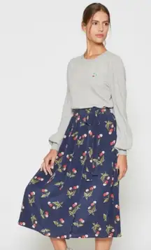 Joie Almudena 100% Silk Wrap Cherry Print Midi Skirt Size S