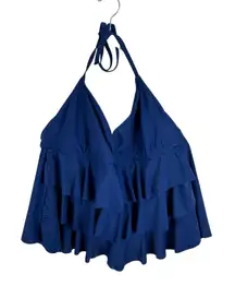 Catalina Nylon Navy Blue Ruffled Tiered V-Neck Open Back Halter Swim Tankini XL