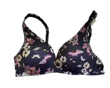 Nine West Intimates Navy Blue Floral Print Wire Free Bra Women's Size 34C NWT