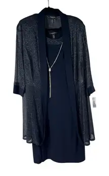 R&M Richards Navy Blue Sleeveless Dress Sparkly Jacket 2 Pc Set 20W Womens‎ NWT