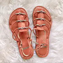 Bernardo Leather Gladiator Sandal Coral color with  Silver Hook Detail
