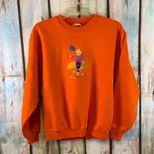 Vintage Jerzees Embroidered Scarecrow Pumpkins Fall Sweatshirt