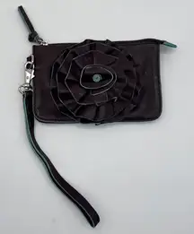 ILI New York Leather Wristlet Wallet Clutch Dark Brown Plum Rosette