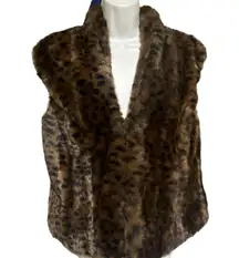 Faux Fur leopard animal print vest women size L