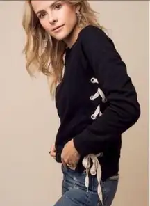 Sincerely Jules Side Lace Up Crewneck Sweatshirt in Black