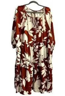 BLOOMCHIC Burnt Orange White Floral Design Midi Dress Size 14/16