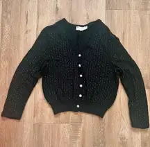 St John Evening Exquisite Black Rhinestone Cardigan Knit Sweater Top Size 8
