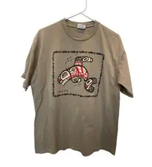 Vintage Jerzees David Boxley Salmon Eater 90's Graphic Crew T-Shirt Tan Size L