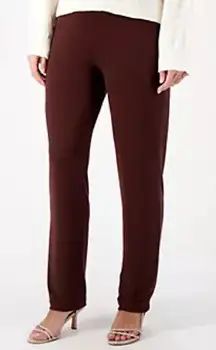 Susan Graver Essentials Reg Liquid Knit Straight Leg Pants Burgundy Size XL