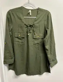 Live 4 Truth olive green Lace-Up Blouse