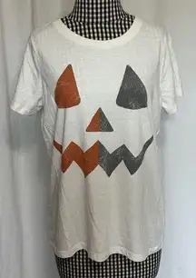 Grayson Threads Women's White Pumpkin Graphic Jack-o-Lantern Halloween T-shirt L