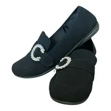 CL BY LAUNDRY Black Slip-On Flats with Silver Embellishment 7W