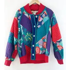 1980s Vintage Jacket 80s Patchwork Colorful Colorblock Jacket Maximalist Cotton