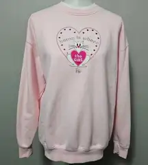 Vintage M&C Sportswear Pink Embroidered Cat Mockneck Sweatshirt Size Large