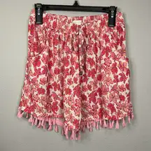 Pink Shorts L/XL Floral Tassel High Rise