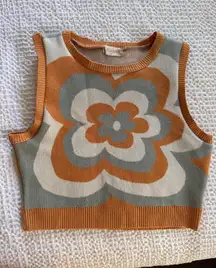 70's Style Fower Pattern Sleevless Sweater Crop Tank