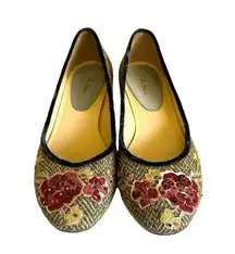 Cole Haan Tweed Flats Multicolor Floral kitten heel Embroidered Beading  sz 8.5