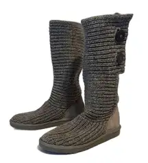 UGG Cardy 5649 Gray Suede Sock Knit Tall Button Slipper Winter Boots Womens sz 6