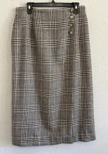 Vintage Breeches Alpaca Wool Plaid Pencil Skirt Size 14 Houndstooth Plaid