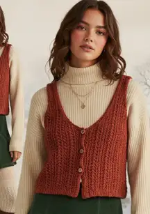 NEW Free People Stanley Rust Open Knit Button Front Sleeveless Vest Small Boho