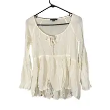 American Eagle  White Applique Lace Peasant Top Women Sz S