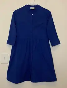 TUCKERNUCK Cotton Royal Shirt Dress Mini 3/4 Sleeve Navy Blue Sz Small