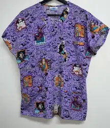 SB Fashion Scrubs Halloween Scrub Top Womens Medium Purple V-neck Pockets