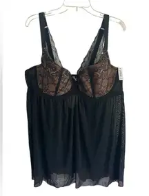 NWT Adore Me Babydoll Ella Lingerie Black Lace Chiffon Size 44DD Lingerie