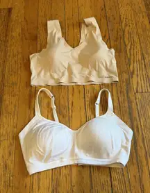 Lucky Brand Warner's Bras Womens Medium Beige White Wireless Lot of 2 RM3911
