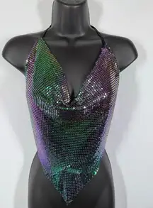 Lydia USA Women iridescent chain mail metal top size medium NWOT