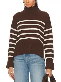 Veronica Beard Lancetti Nautical Striped Pullover Sweater Chicory Brown Small