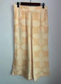 Joie Pastel Melon Orange Retro Floral 100% Linen Wide Leg T Crop Pants L