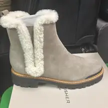 Marc Fisher MWT Shoes Iggie Medium Natural Suede Fur Trim Lined Ankle bo…