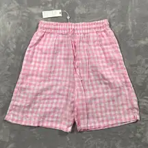 Frankies Bikinis Lou Shorts Medium Pink Gingham Retro Beach Linen Picnic New