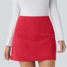 NWT HALARA High Waisted 2-in-1 A Line Mini Corduroy Casual Skirt size L. Lined