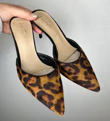 Lord & Taylor Leopard Print Calf Hair Mules Pointed Toe Stiletto Heels Women 6