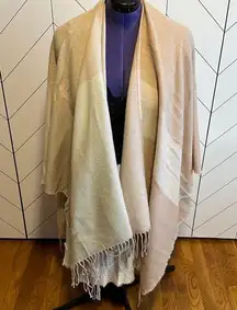 Slow & Kyo New Women’s One Size Color Block Pink Tan Fringe Poncho Shawl Boho