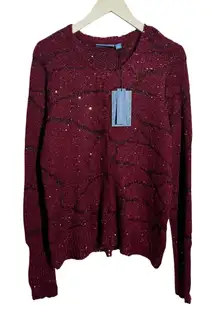 Simply Vera Wang Cardigan Women XL Red Maroon NWT Button Up Long Sleeve Sparkle