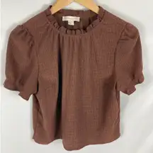 Monteau Crinkle High Neck Blouse Brown Size XL