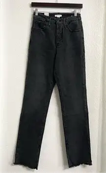 NWT Good American Women’s Jeans Washed Black Boy Distressed Button Fly Size 4