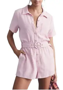 Lost + Wander Anthropologie Majorca Linen Blend Pink Short Sleeve Romper SMALL